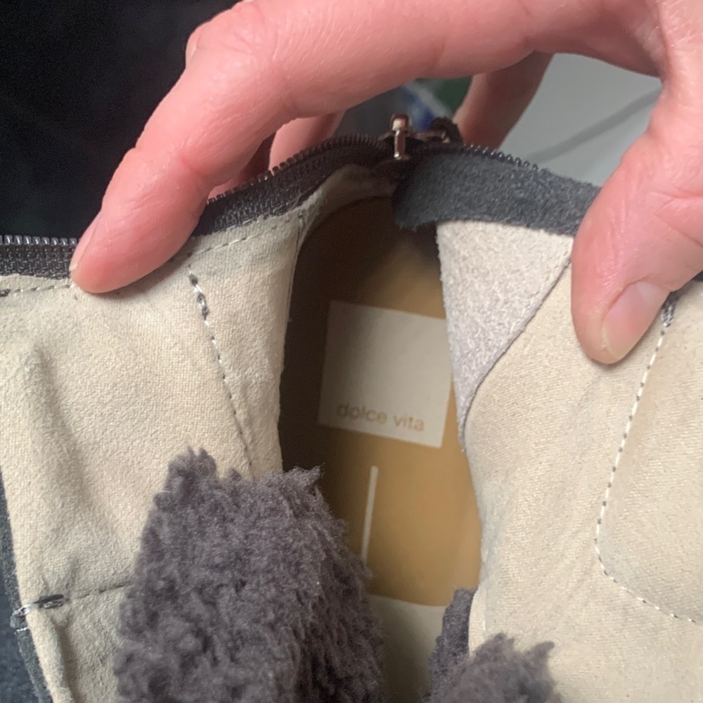 Dolce Vita Gray Shearling Lace-Up Boots - Picture 6 of 7
